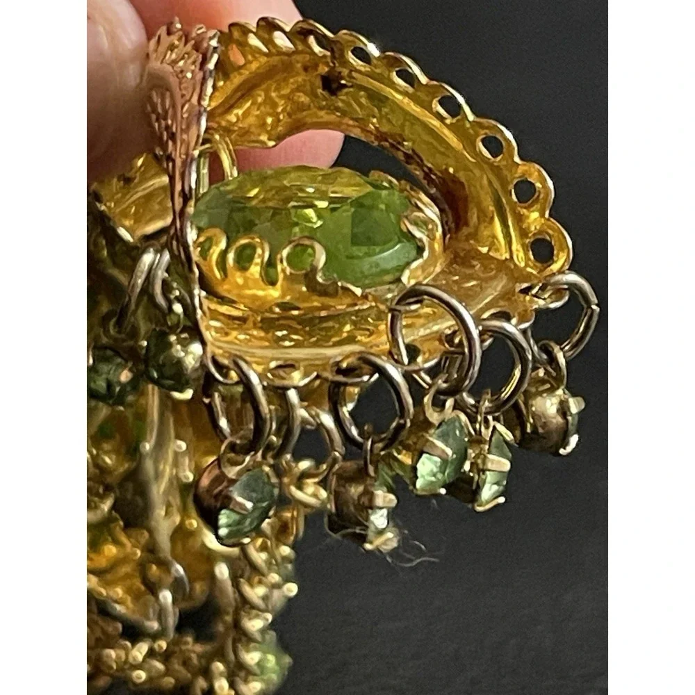 Vintage PARK LANE Necklace Rhinestone Green Gold Tone 22" Long Statement GLOW - Picture 11 of 16